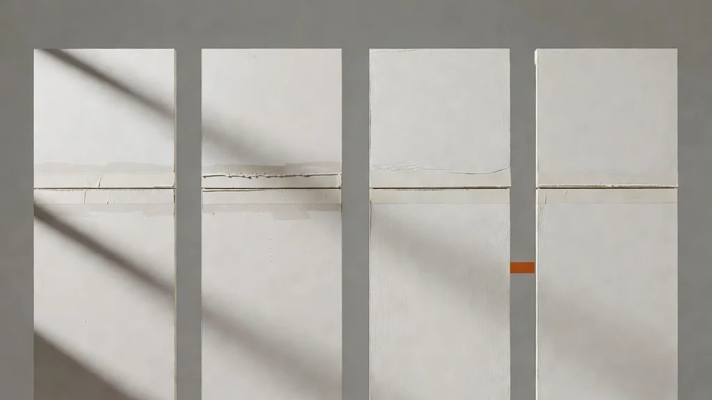 Drywall joints shown through tape, fill, and finish coat stages