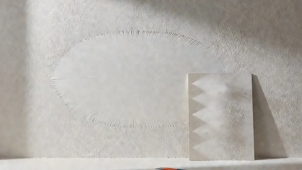 Texture samples compared around a repaired drywall area