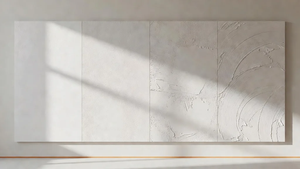 Several drywall texture samples viewed under the same side light