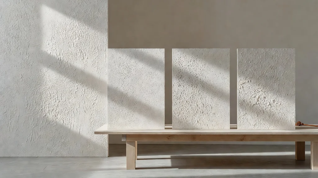 Texture test boards compared with an existing textured wall