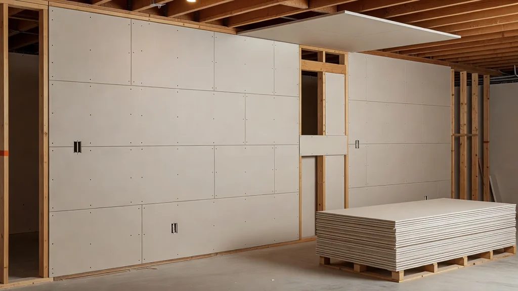 Drywall panels laid out with supported edges and staggered joints