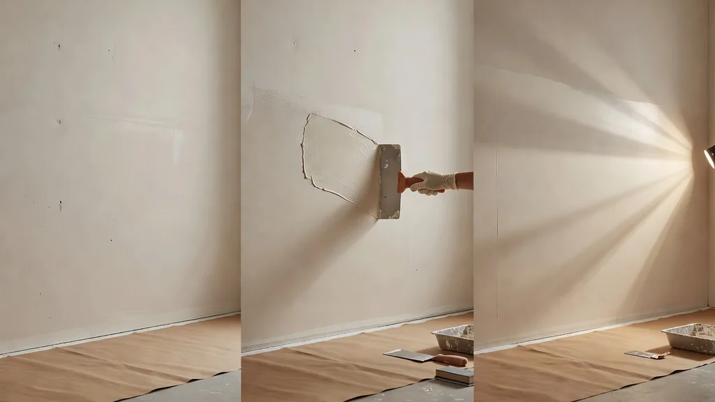 Wall shown through substrate preparation, skim coating, and inspection